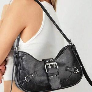 Black Buckle-Accent Shoulder Bag - Women